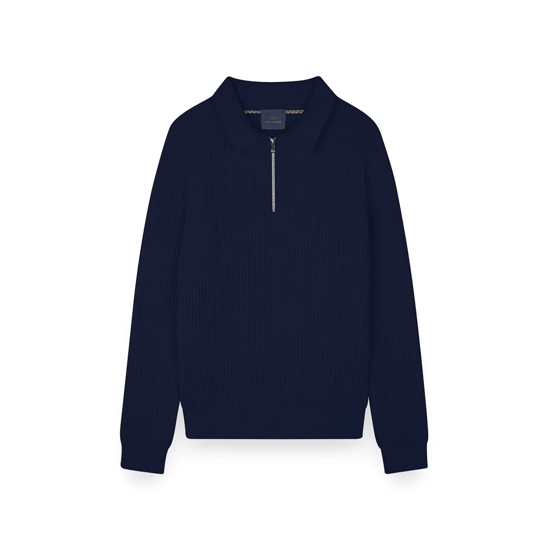 Zipped Re-Wool polo shirt, Man, Blue, Size: M sold by Paul & Shark