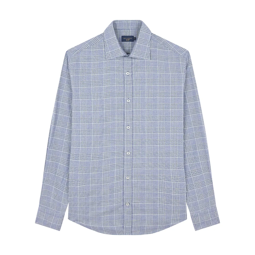 X-Soft cotton shirt with checkered pattern, Man, Tartan Blue Avio Blue Lightblue, Size: 043 sold by Paul & Shark