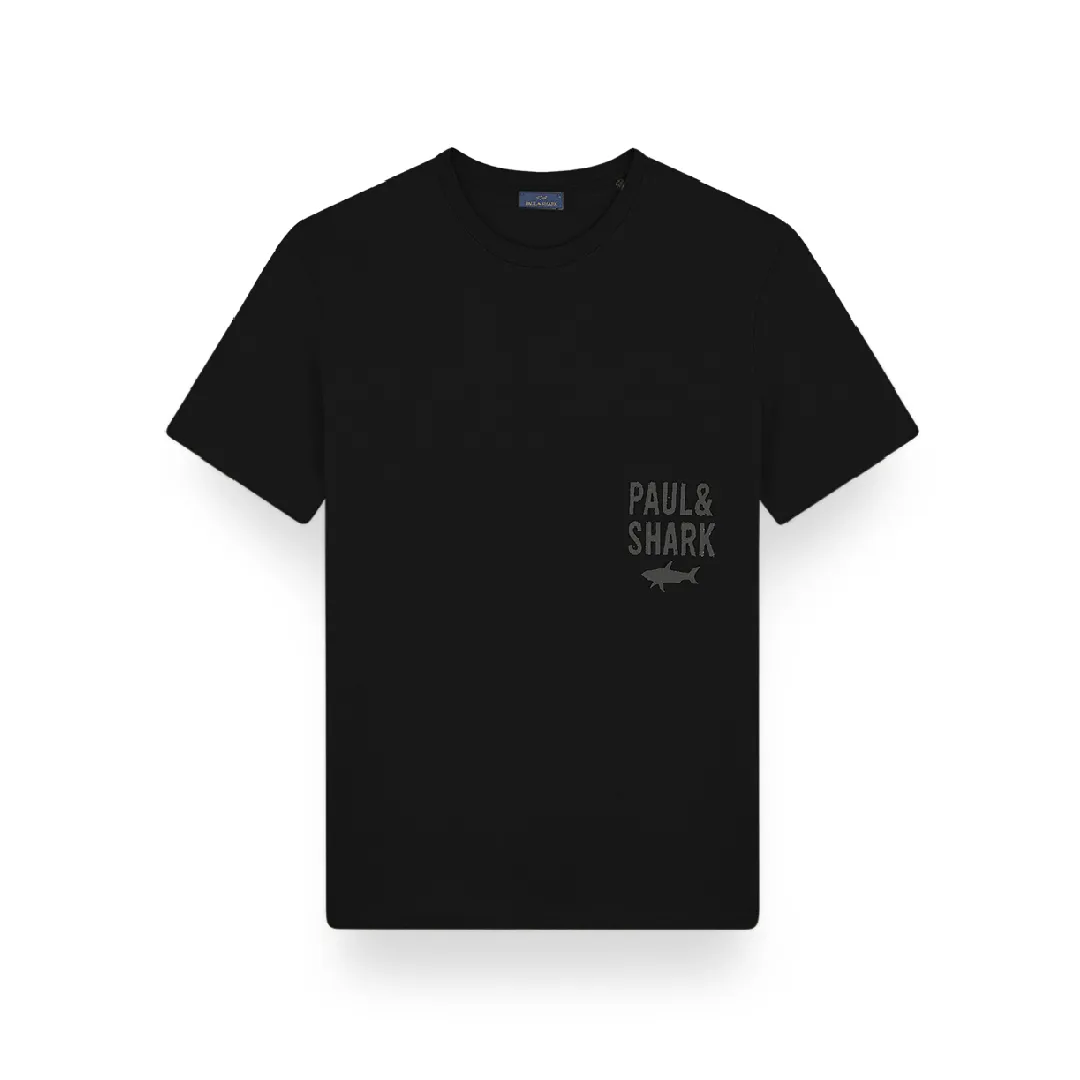 Cotton jersey T-shirt with logo embroidery, Man, Black, Size: L sold by Paul & Shark