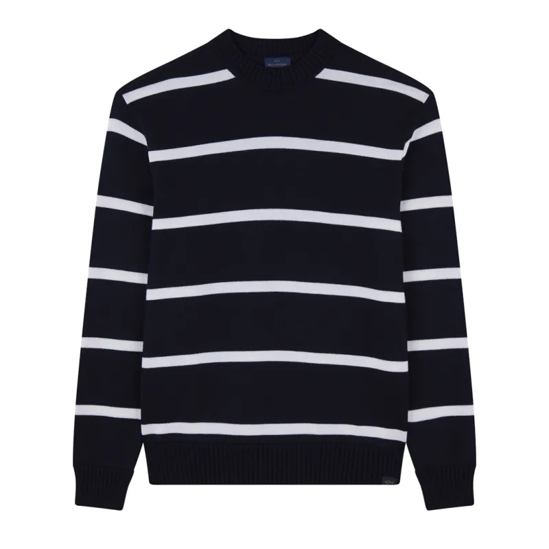 Soft Cool Touch wool crewneck sweater, Man, Blue Nights-marshmallow, Size: XL sold by Paul & Shark
