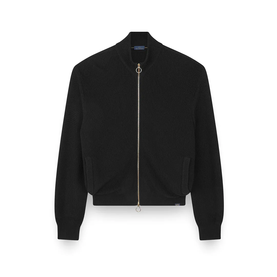 Zip-up cardigan in Tech Wool, Man, Black Beauty-ruthenium, Size: S sold by Paul & Shark