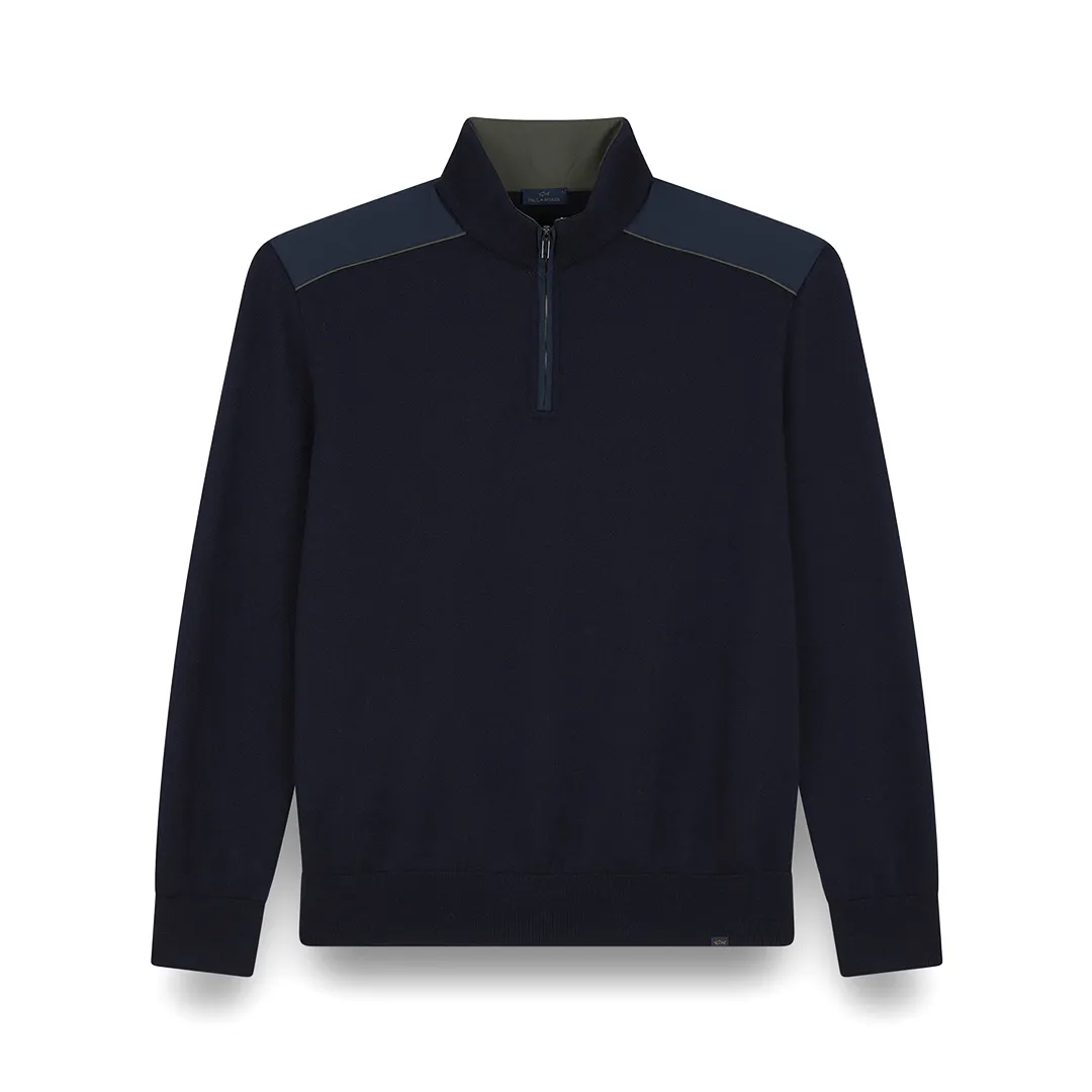Soft Cool Touch wool half zip sweater with Typhoon® Platinum details, Man, Blue, Size: 3XL sold by Paul & Shark