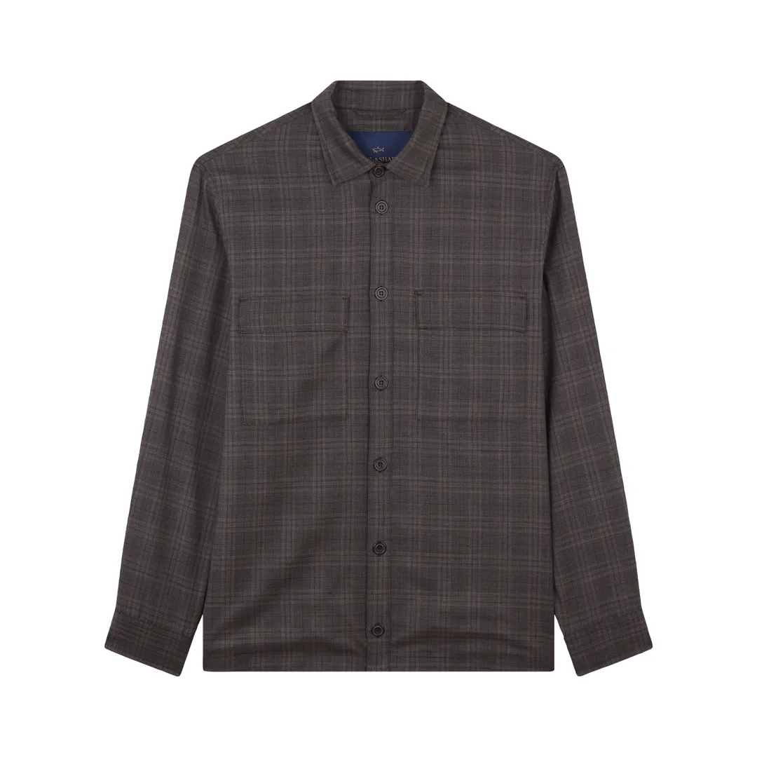 Wool overshirt with checkered pattern, Man, Taupe, Size: M sold by Paul & Shark