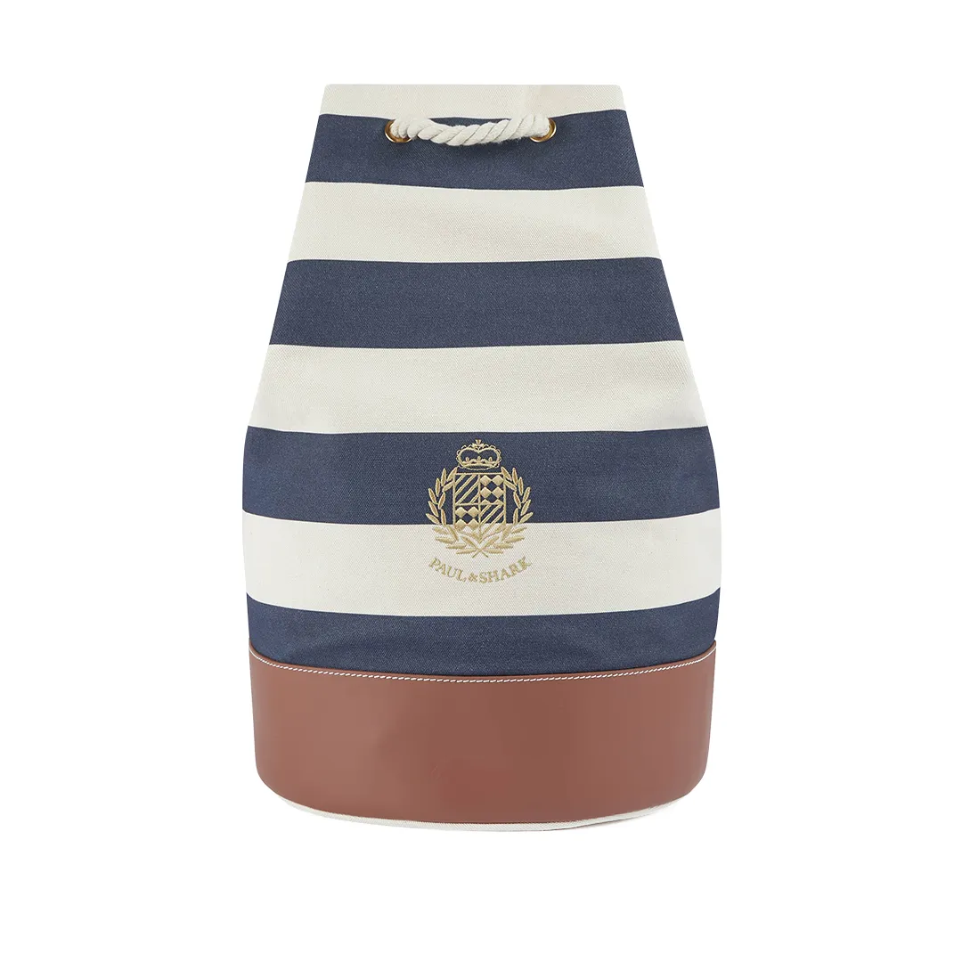 striped canvas seabag with Heraldic embroidery, Man, Blue Cream, Size: TGU sold by Paul & Shark