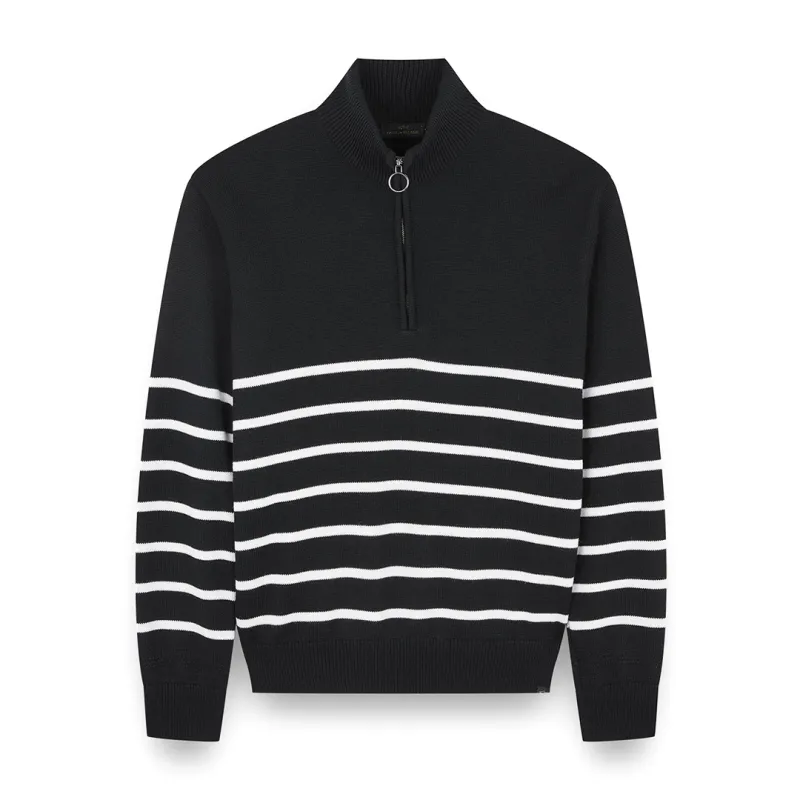 Soft Cool Touch wool half zip sweater, Man, Black Beauty - Marshmallow, Size: L sold by Paul & Shark