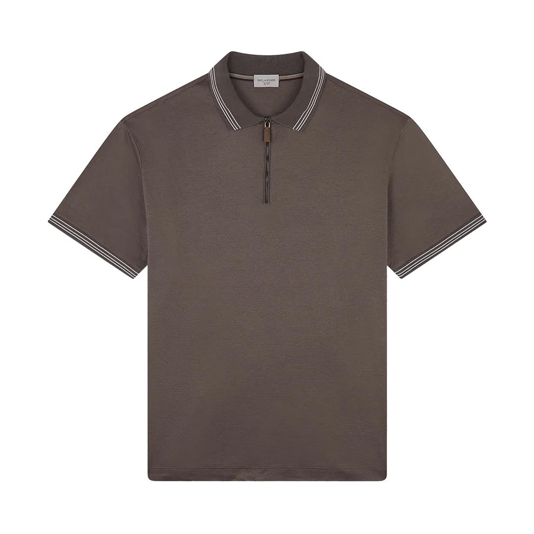 X-Soft Interlock cotton polo shirt with striped profiles, Man, Coffee Liqueur, Size: L sold by Paul & Shark