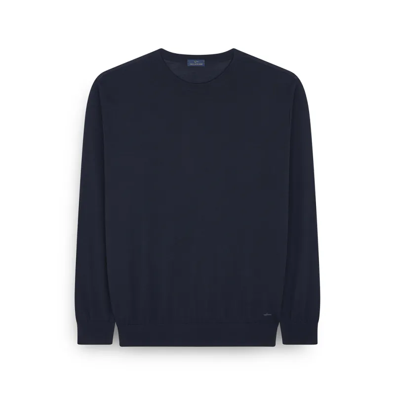 Ultrafine Merino wool sweater with Shark embroidery, Man, Blue, Size: M made by Paul & Shark