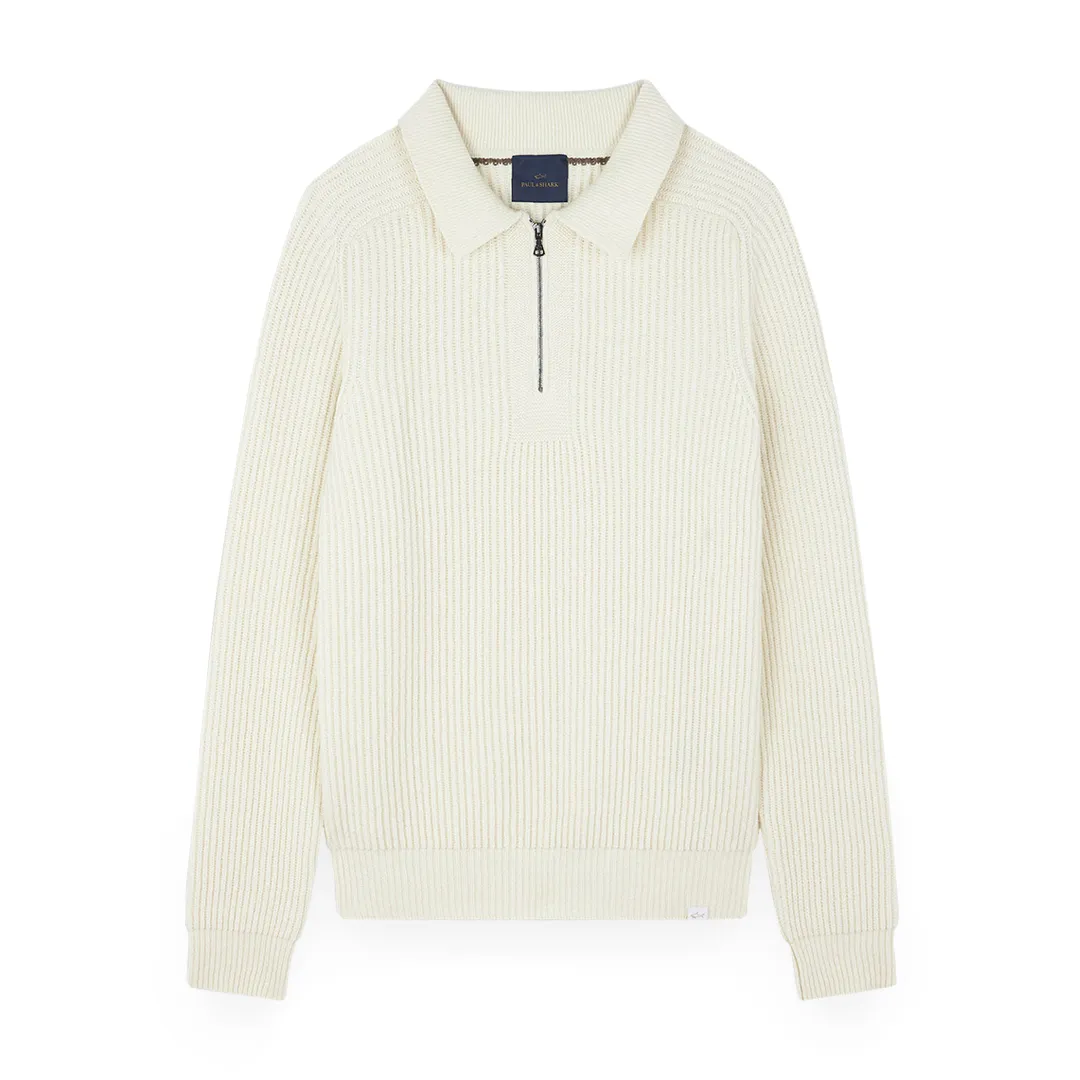 Zipped Re-Wool polo shirt, Man, White, Size: S sold by Paul & Shark