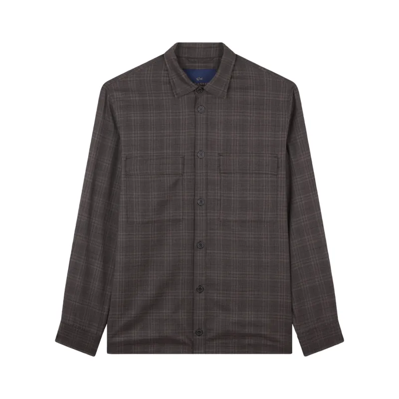 Wool overshirt with checkered pattern, Man, Taupe, Size: XXL sold by Paul & Shark