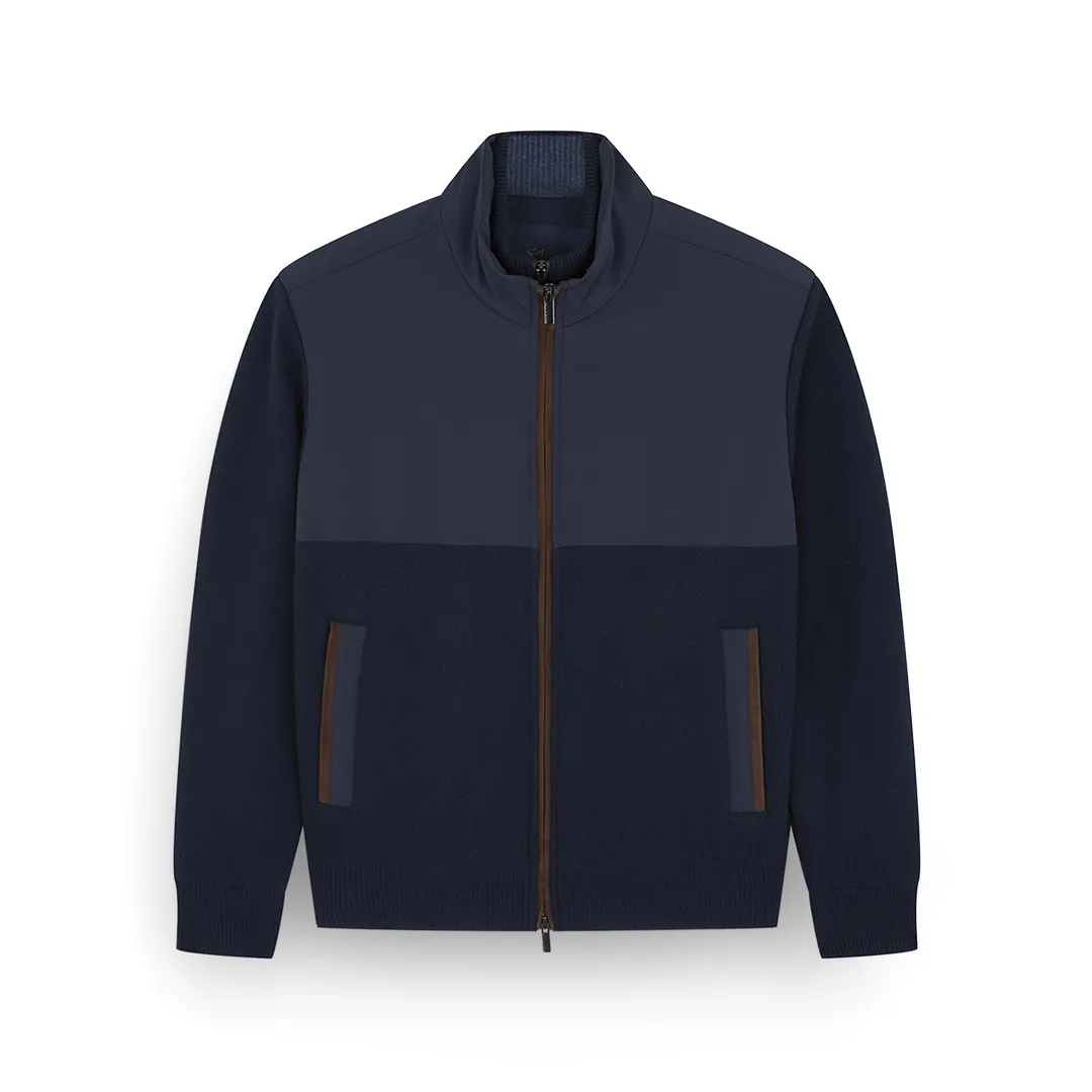 Hybrid jacket in wool and cashmere with Suede and Typhoon® Re-4x4 Stretch details, Man, Blue, Size: L sold by Paul & Shark
