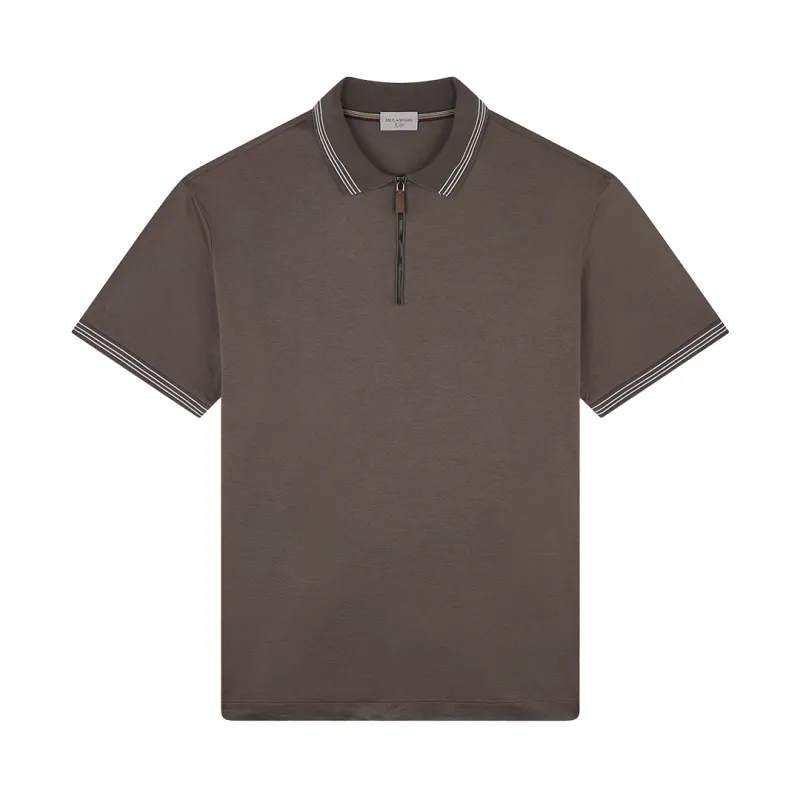 X-Soft Interlock cotton polo shirt with striped profiles, Man, Coffee Liqueur, Size: M sold by Paul & Shark