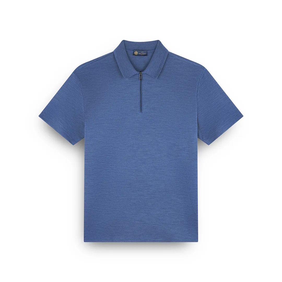 Wool and silk Polo Shirt with zip, Man, Deep Sea, Size: S sold by Paul & Shark