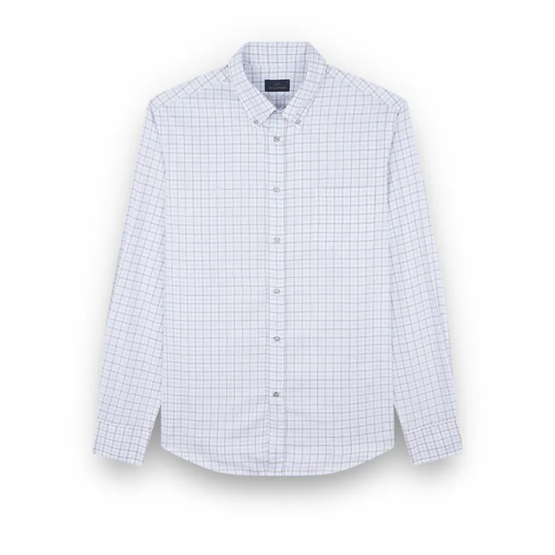 Cotton twill shirt, Man, Checks White Light Blue Beige, Size: 046 sold by Paul & Shark