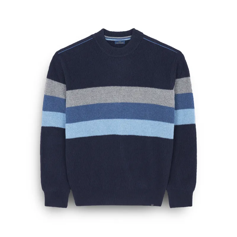 Re-Wool crewneck sweater, Man, Dark Sapphire-dusk Blue-twilight Blue-steeple Gray, Size: 4XL sold by Paul & Shark