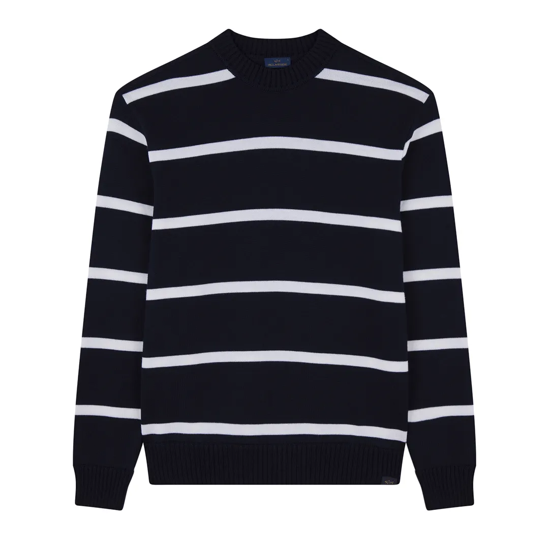 Soft Cool Touch wool crewneck sweater, Man, Blue Nights-marshmallow, Size: S sold by Paul & Shark