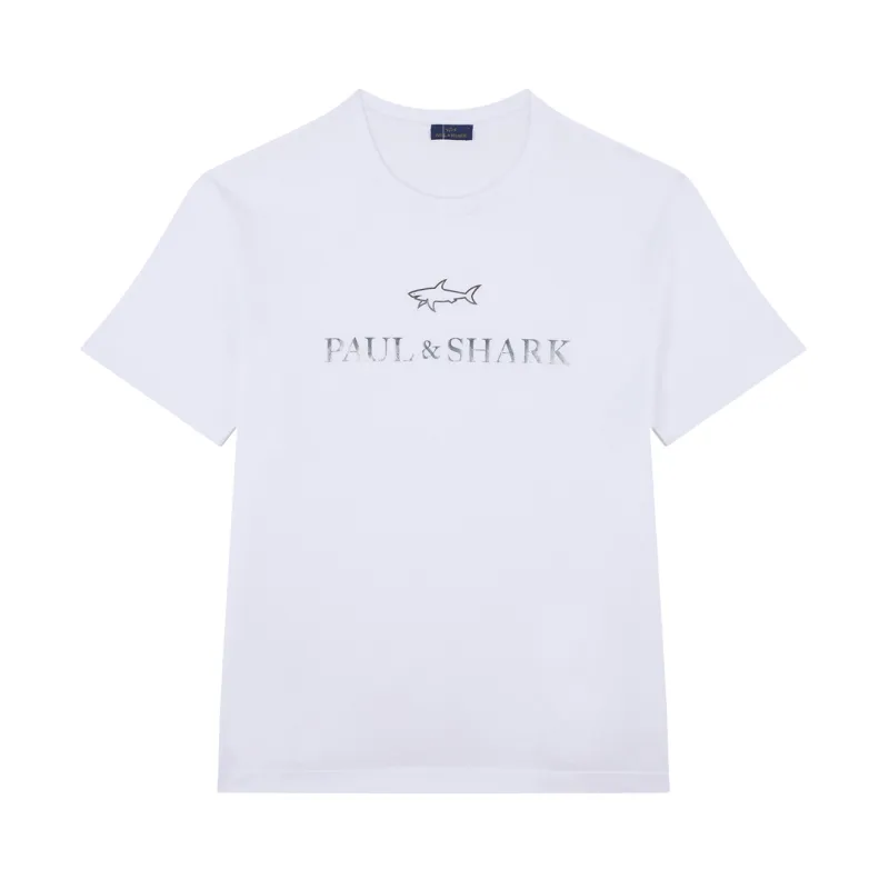 Light cotton jersey T-shirt with print, Man, Bright White - Ruthenium, Size: L sold by Paul & Shark