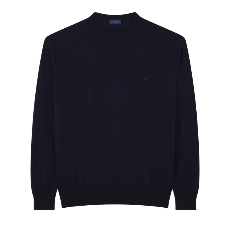 Soft Cool Touch wool crewneck sweater with Shark Fin embroidery, Man, Blue, Size: L made by Paul & Shark