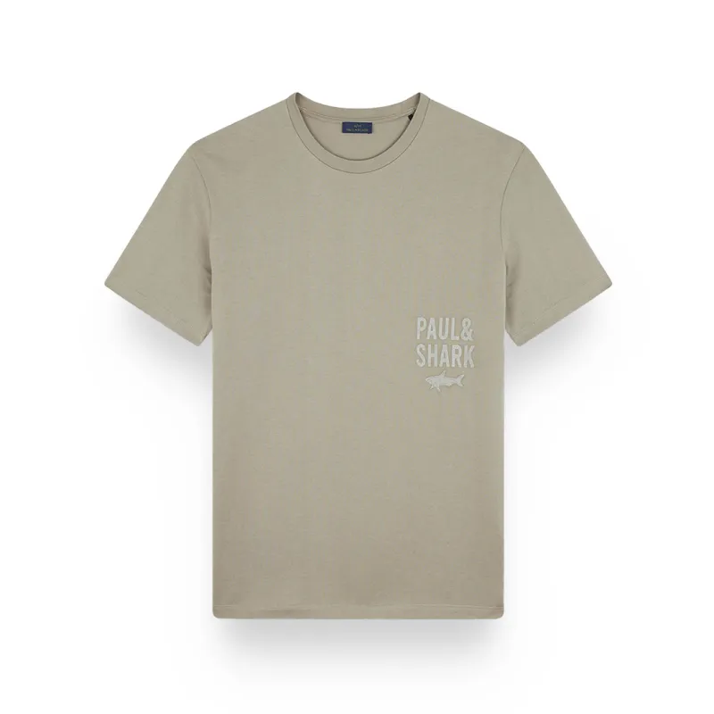 Cotton jersey T-shirt with logo embroidery, Man, Beige, Size: M sold by Paul & Shark