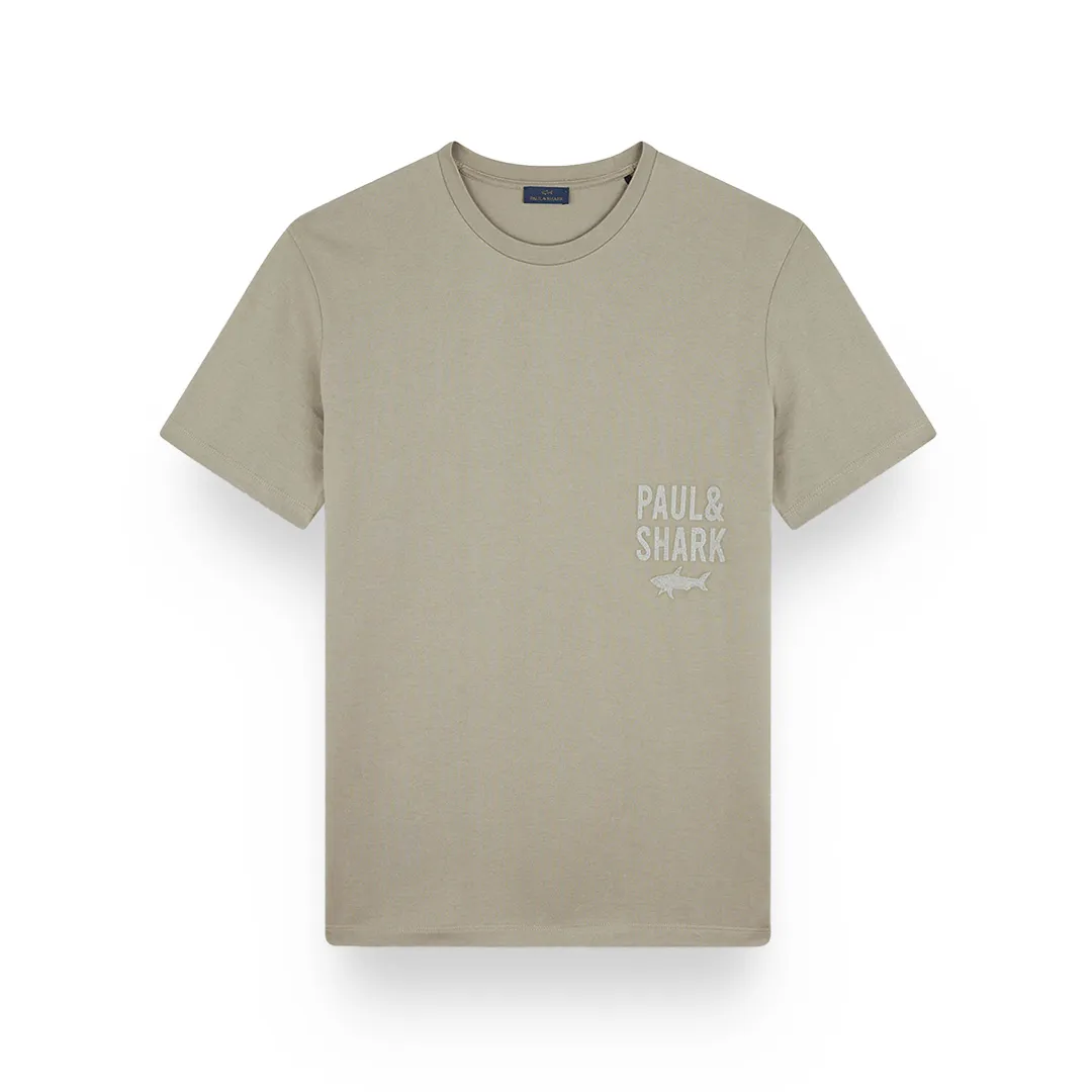 Cotton jersey T-shirt with logo embroidery, Man, Beige, Size: XS sold by Paul & Shark