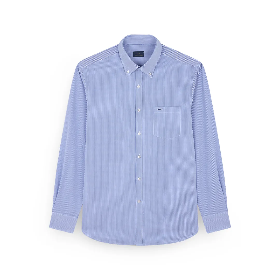 Cotton poplin shirt with striped pattern, Man, Rows White Light Blu, Size: 045 sold by Paul & Shark