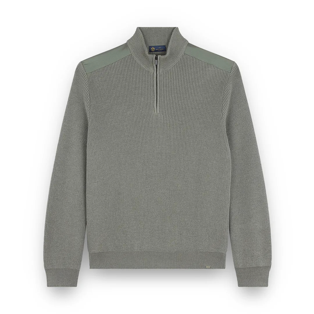 wool silk half zip sweater with Typhoon® Silk, Man, Sage Green, Size: XL sold by Paul & Shark