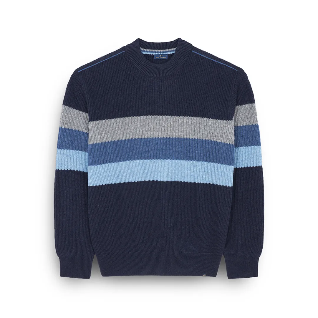 Re-Wool crewneck sweater, Man, Dark Sapphire-dusk Blue-twilight Blue-steeple Gray, Size: XXL sold by Paul & Shark