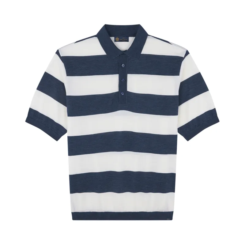 Striped wool silk polo shirt, Man, Whisper White - Vintage Indigo, Size: L sold by Paul & Shark