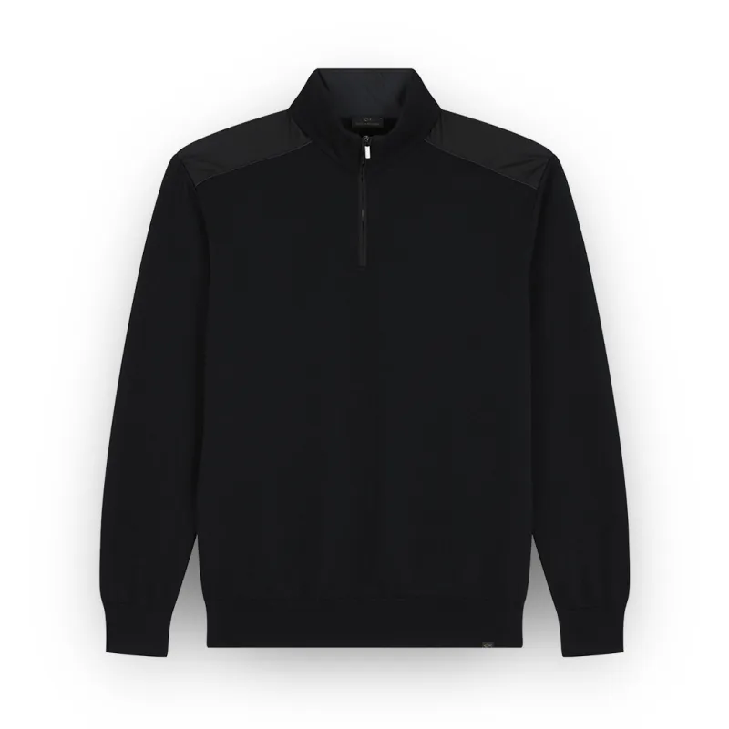 Soft Cool Touch wool half zip sweater with Typhoon® Platinum details, Man, Black, Size: XXL sold by Paul & Shark