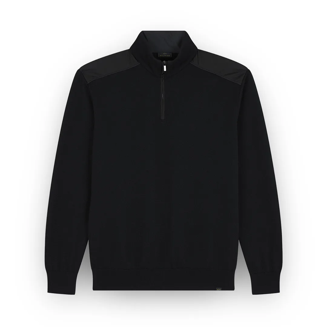 Soft Cool Touch wool half zip sweater with Typhoon® Platinum details, Man, Black, Size: 4XL sold by Paul & Shark