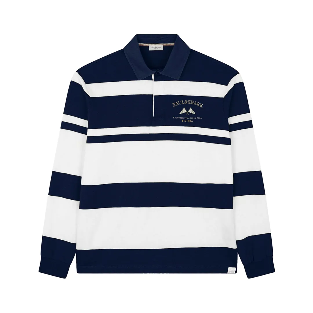 Cotton jersey rugby polo shirt with embroidery, Man, Dress Blue - Snow White, Size: L sold by Paul & Shark