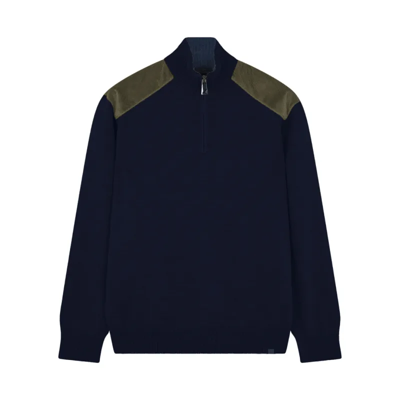 Soft Cool Touch wool half zip sweater with velvet details, Man, Blue, Size: 6XL sold by Paul & Shark