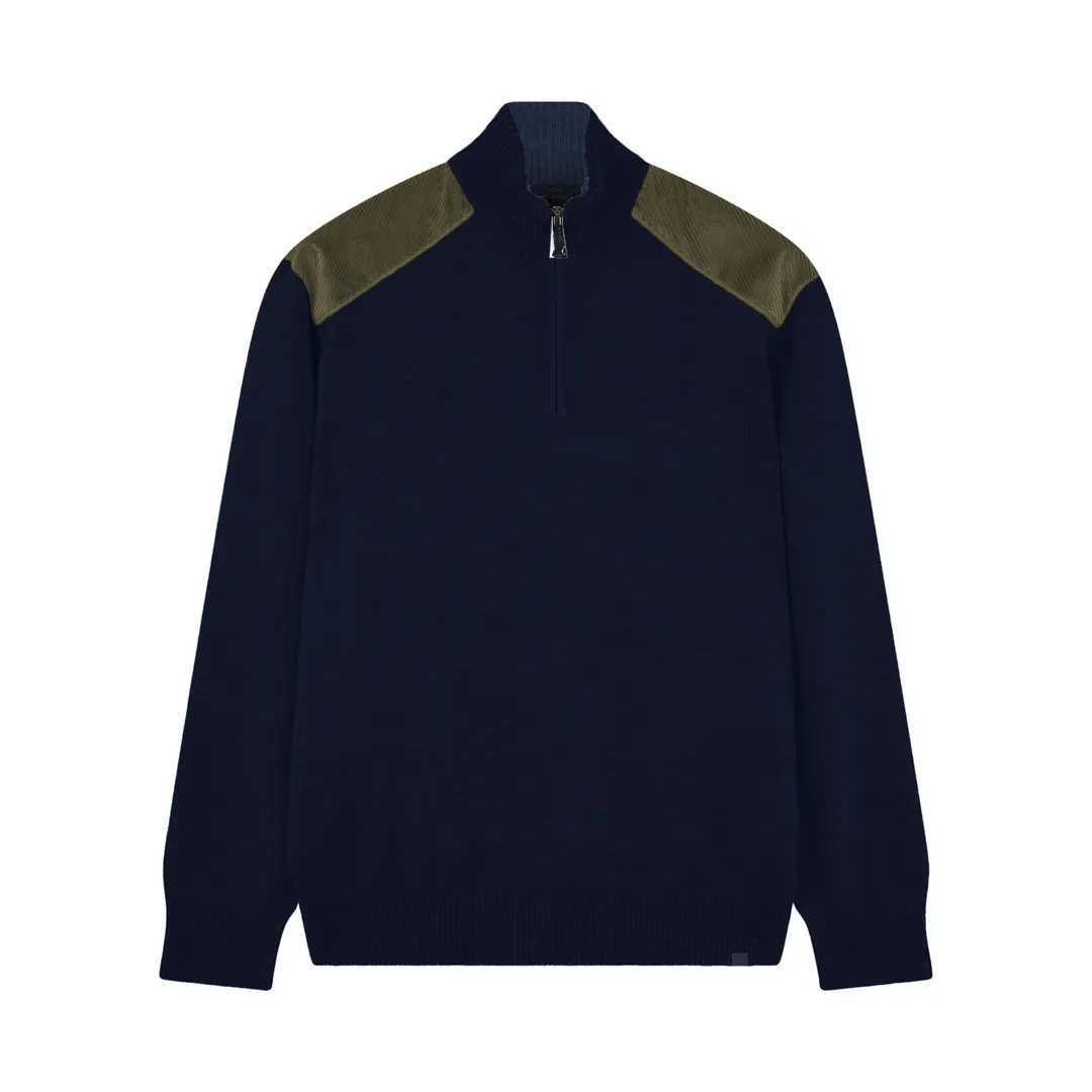 Soft Cool Touch wool half zip sweater with velvet details, Man, Blue, Size: 6XL sold by Paul & Shark