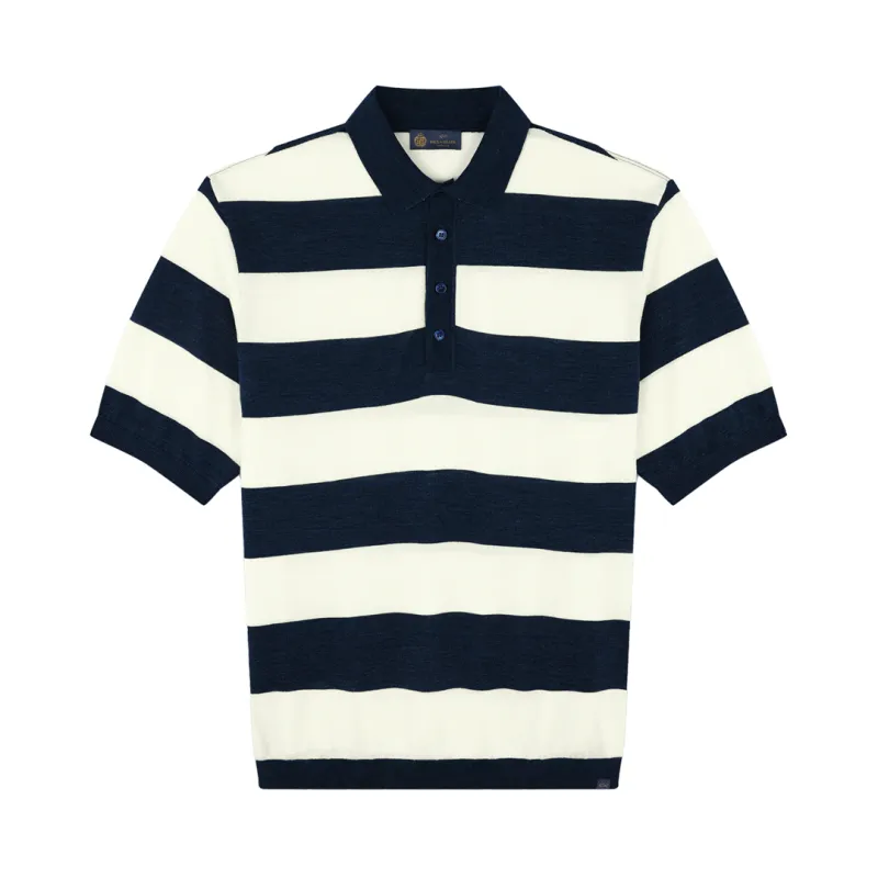 Striped wool silk polo shirt, Man, Whisper White-blue Nights, Size: XXL sold by Paul & Shark