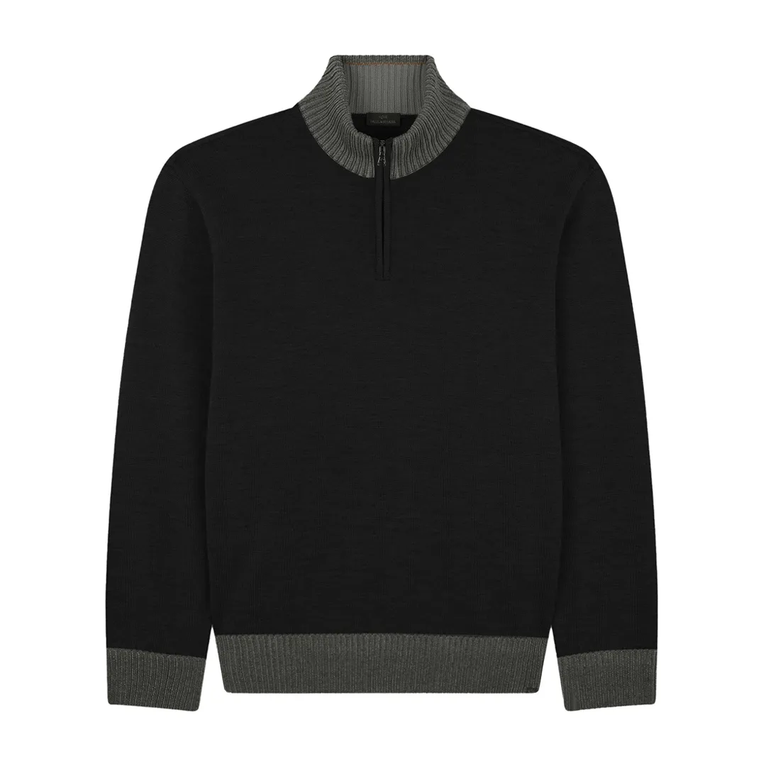 Soft Cool Touch wool half zip sweater, Man, Black, Size: 3XL sold by Paul & Shark