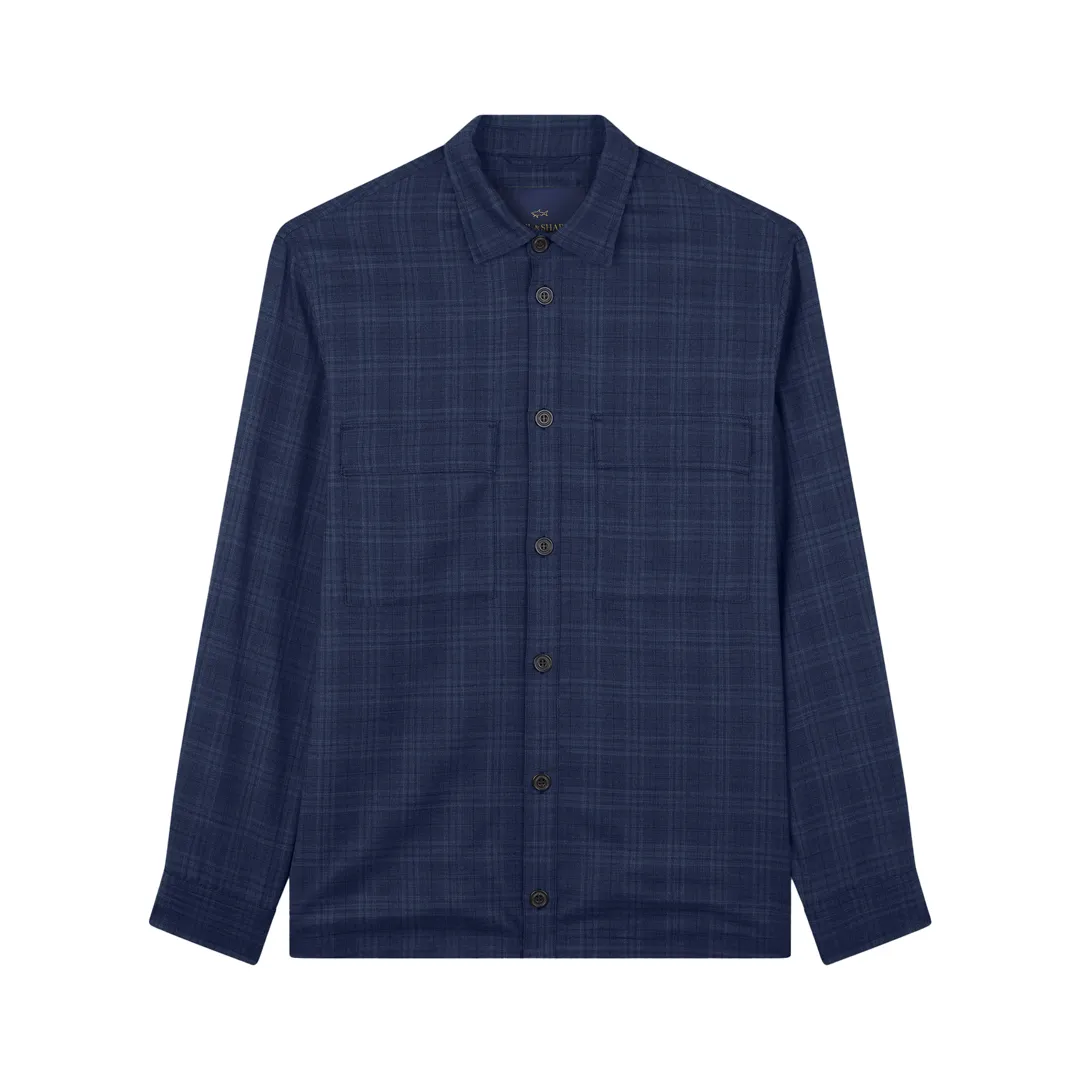 Wool overshirt with checkered pattern, Man, Blue, Size: M sold by Paul & Shark