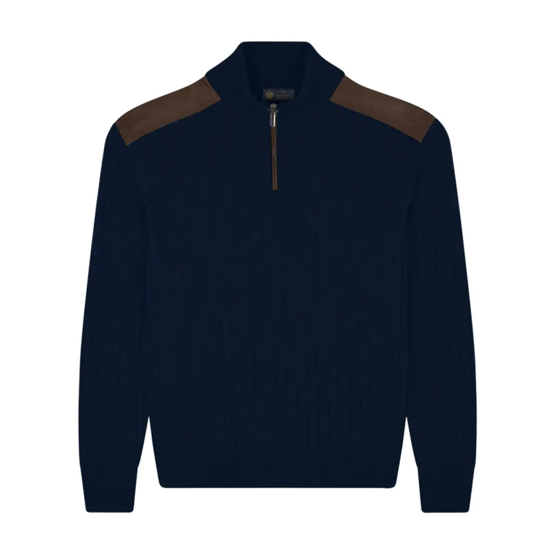 wool cashmere half zip sweater with suede details, Man, Blue, Size: 3XL sold by Paul & Shark