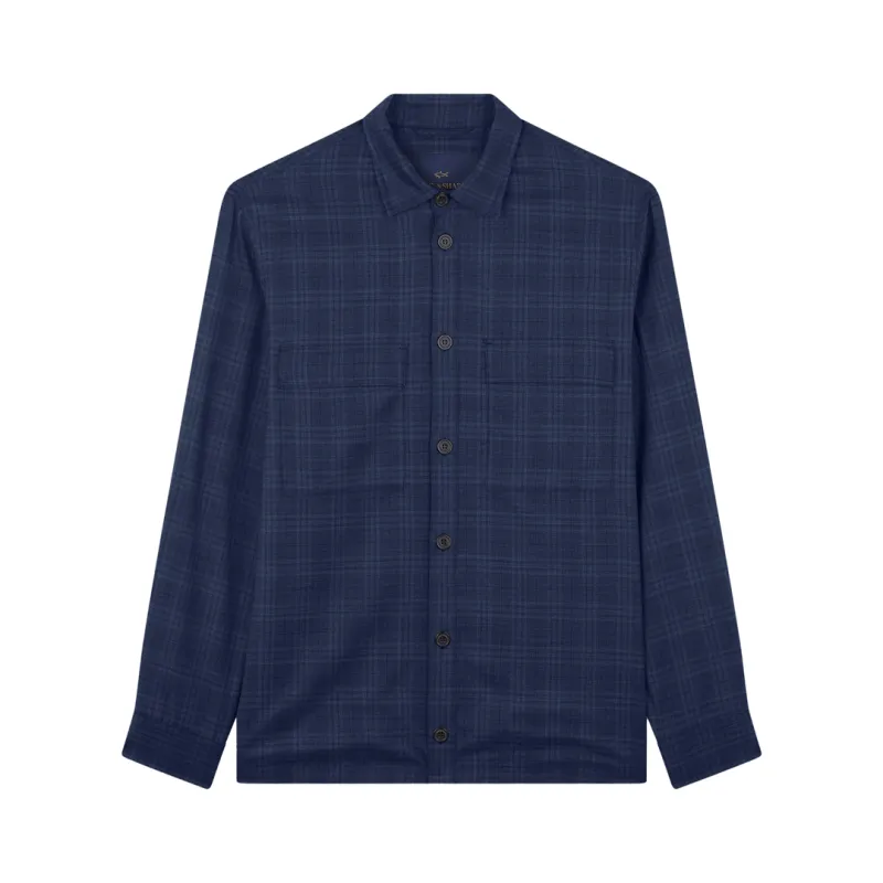 Wool overshirt with checkered pattern, Man, Blue, Size: L sold by Paul & Shark