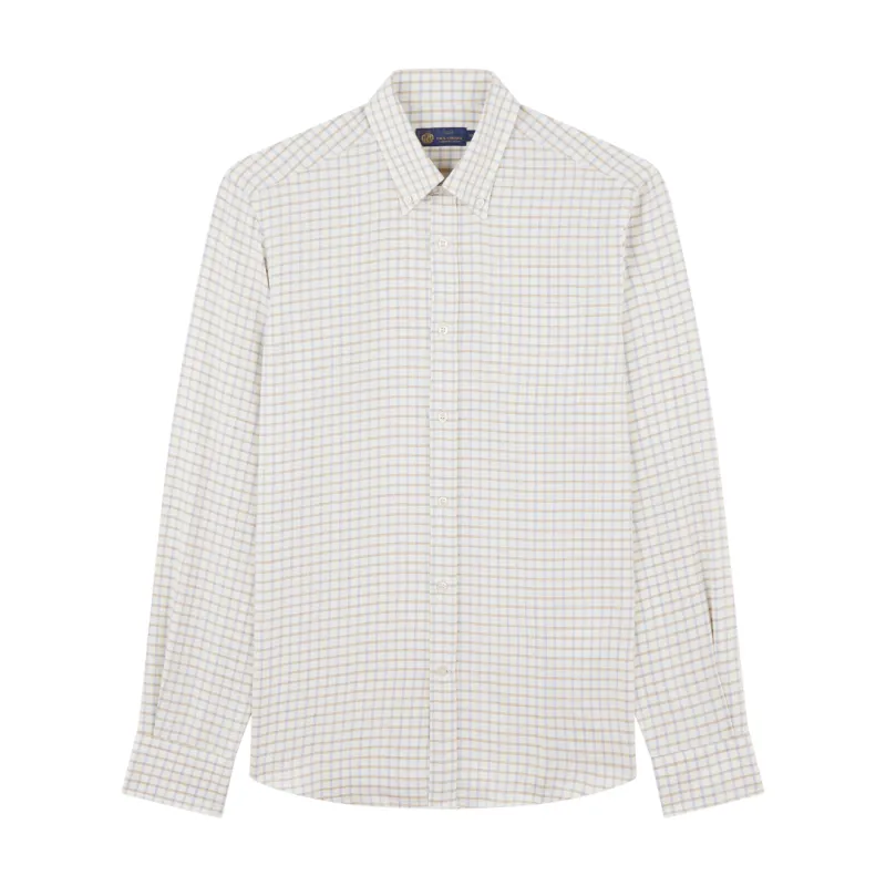Cashmere, silk and cotton shirt, Man, Checks Offwhite Beige Lightblue, Size: 042 sold by Paul & Shark
