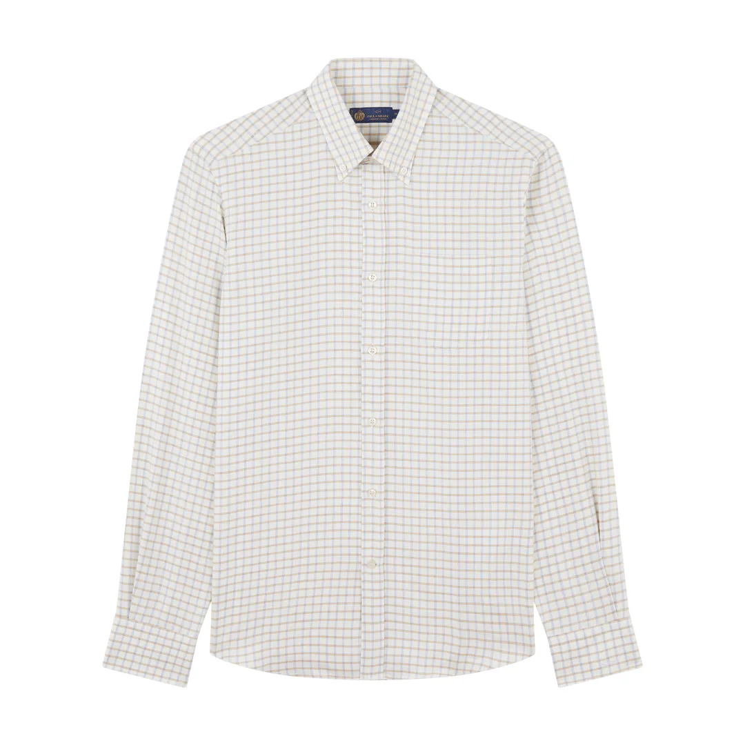 Cashmere, silk and cotton shirt, Man, Checks Offwhite Beige Lightblue, Size: 042 sold by Paul & Shark