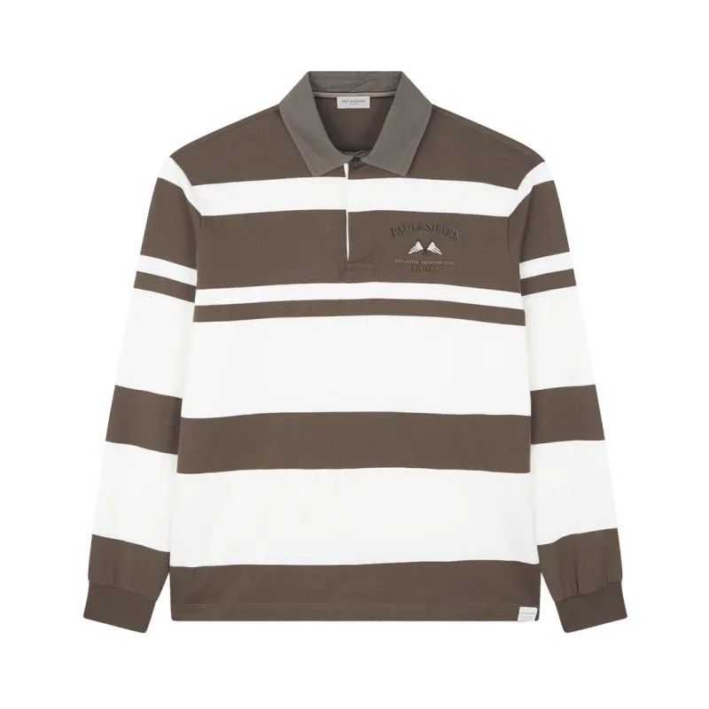 Cotton jersey rugby polo shirt with embroidery, Man, Snow White-sequoia, Size: 3XL made by Paul & Shark