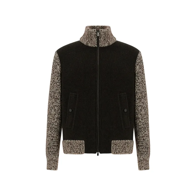 Hybrid zip-up sweater in wool and alpaca, Man, After Dark - Rocky Road - Snow White, Size: XXL made by Paul & Shark