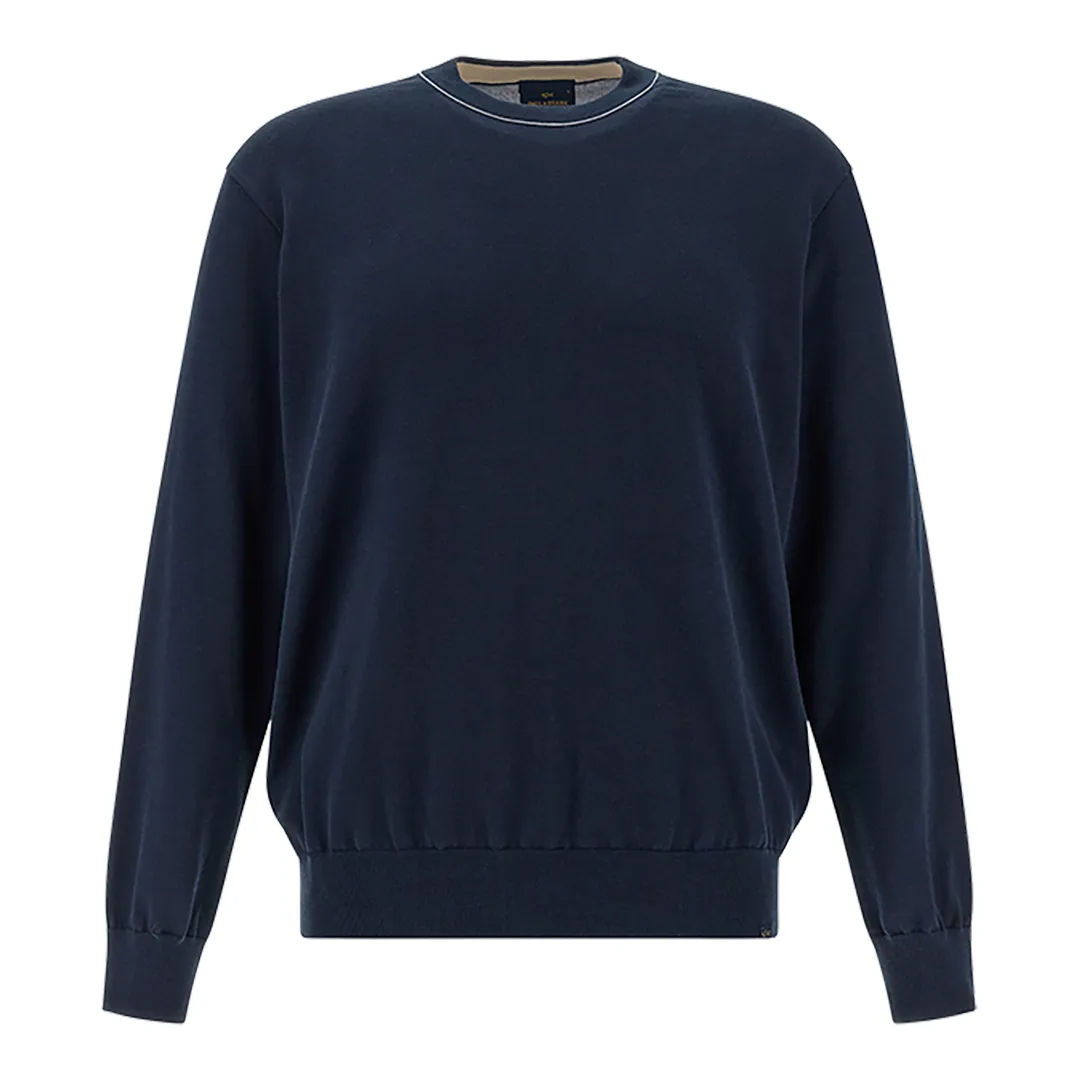 Crew‑neck sweater in Piuma cotton, Man, Blue, Size: XXL sold by Paul & Shark