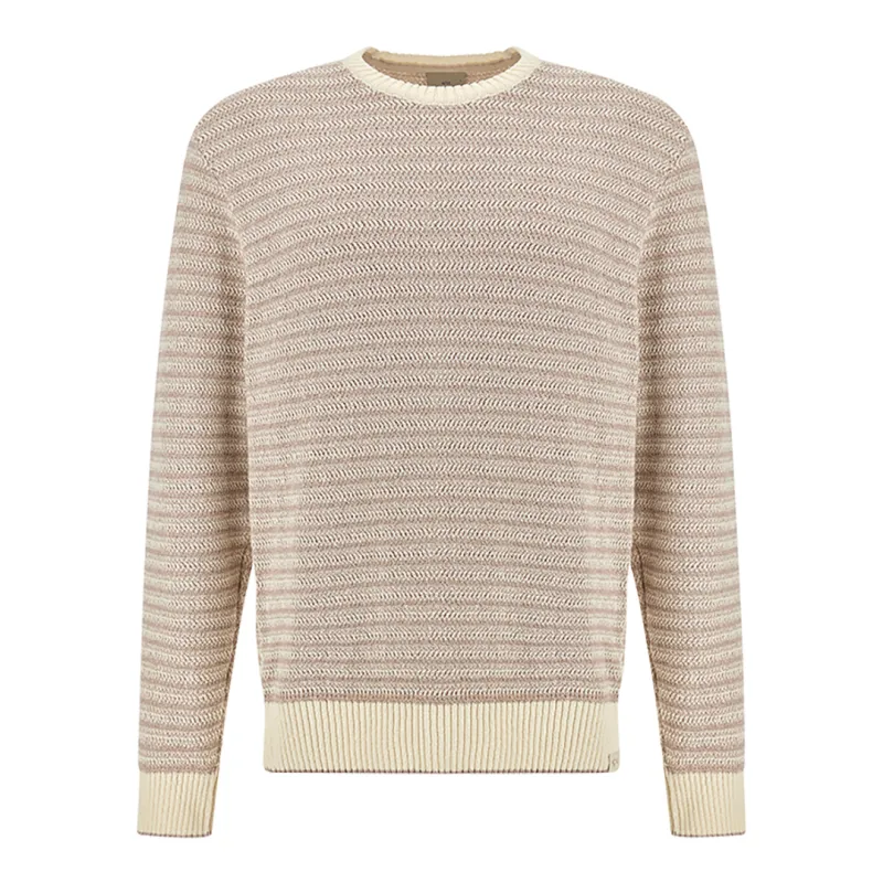 Crew‑neck sweater in bouclé cotton with striped pattern, Man, Whisper White-whisper Pink, Size: 3XL made by Paul & Shark