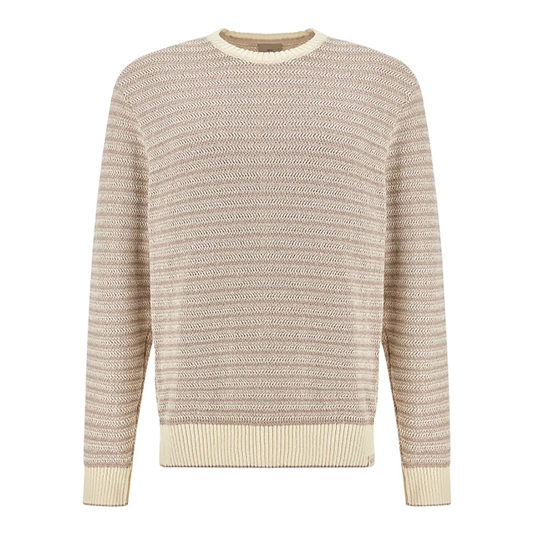 Crew‑neck sweater in bouclé cotton with striped pattern, Man, Whisper White-whisper Pink, Size: 3XL sold by Paul & Shark