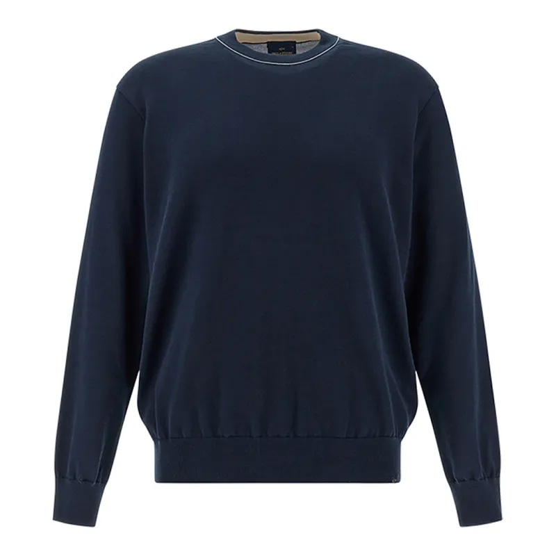 Crew‑neck sweater in Piuma cotton, Man, Blue, Size: XS sold by Paul & Shark