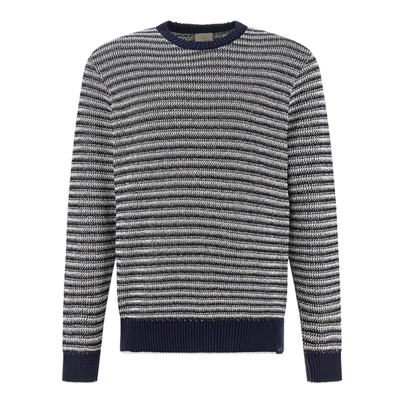 Crew‑neck sweater in bouclé cotton with striped pattern, Man, Whispe White - Dress Blues, Size: S sold by Paul & Shark