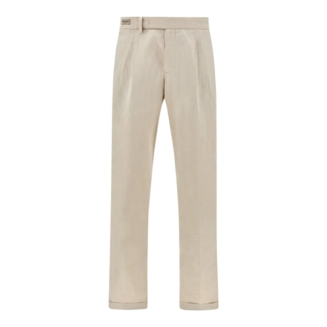 Chino trousers in linen and cotton with pleats, Man, Almond, Size: 50 sold by Paul & Shark