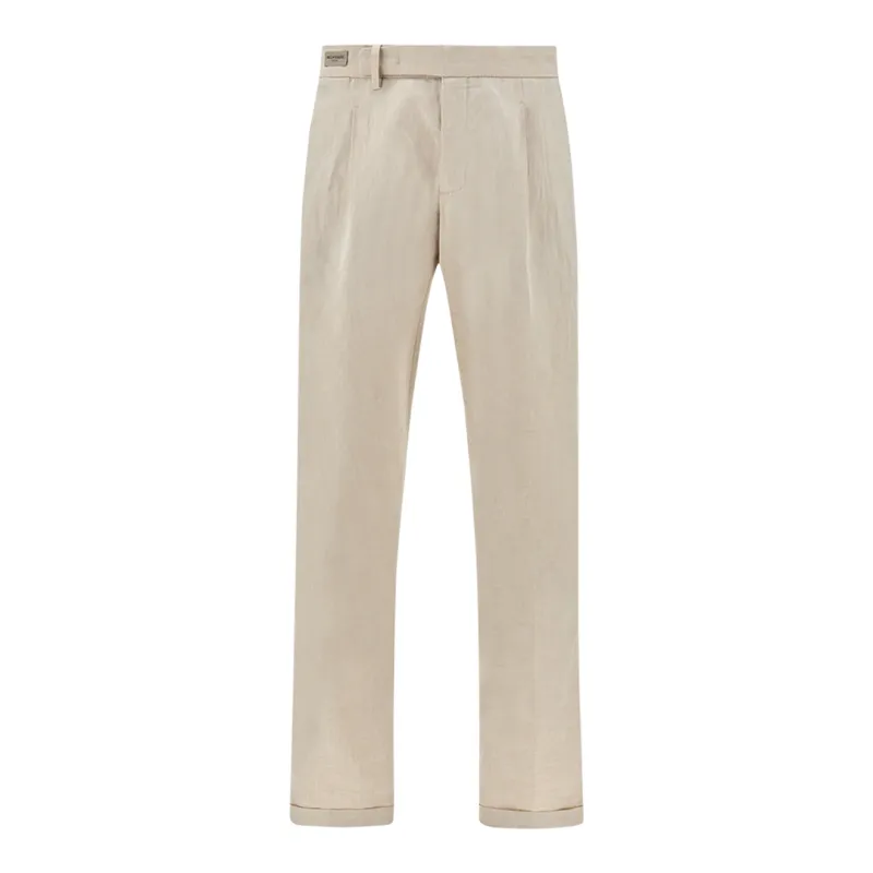 Chino trousers in linen and cotton with pleats, Man, Almond, Size: 54 sold by Paul & Shark