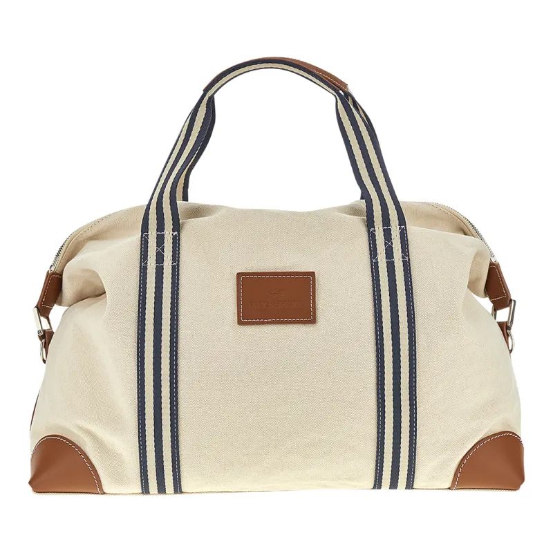 Travel bag in canvas with leather details, Man, Milky White, Size: TGU sold by Paul & Shark