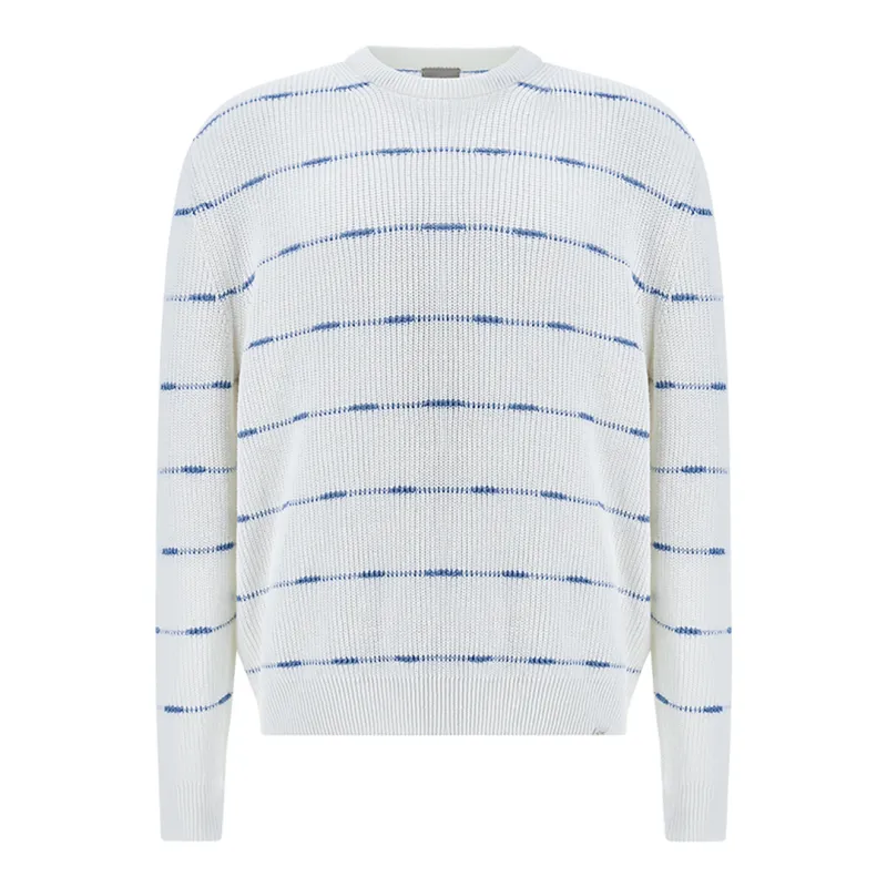 Crew‑neck sweater in linen and cotton Urukai with striped pattern, Man, Bright White-blue Bonnet, Size: L sold by Paul & Shark